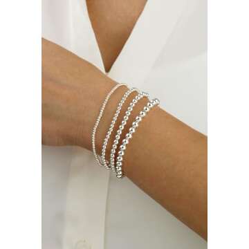 Verona Jewelers Sterling Silver 4MM-10M Italian Bead Ball Chain Bracelet- Handmade Bead Italian Bracelet, Silver Bead Bracelet For Women (7.5, 4MM)