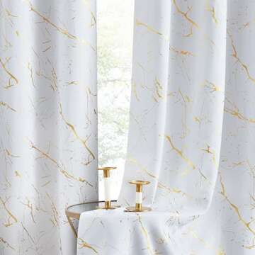 Metro Parlor Full Blackout Marble Metallic Curtains 96 Inches Long 2 Panels for Living Room Bedroom ...