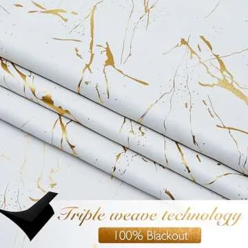 Metro Parlor Full Blackout Marble Metallic Curtains 96 Inches Long 2 Panels for Living Room Bedroom White Gold Patterned Room Darkening Thermal Insulated Grommet Top Window Treatment Drapes, 52x96