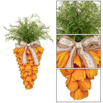 KI Store Tulip Carrot Wreath Orange Carrot Swag Easter Door Decoration Spring Decor for Door Window