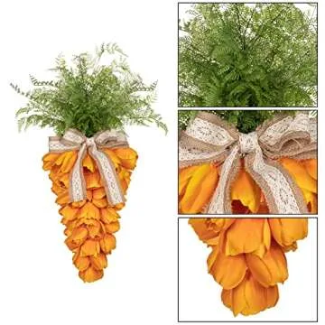 KI Store Tulip Carrot Wreath Orange Carrot Swag Easter Door Decoration Spring Decor for Door Window