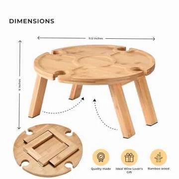 Prosumer's Choice Small Camping Foldable Table for Outdoor - 6x11x11-Inch Mini Picnic Table for Beach, Barbecue, or Road Trip - Portable Picnic Accessories, Wine Rack Collapsible Table - Brown