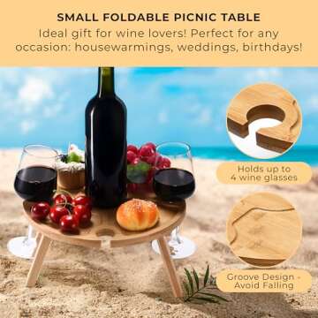 Prosumer's Choice Small Camping Foldable Table for Outdoor - 6x11x11-Inch Mini Picnic Table for Beach, Barbecue, or Road Trip - Portable Picnic Accessories, Wine Rack Collapsible Table - Brown
