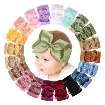 doboi 20PCS Baby Bows Baby Girl Headbands Nylon Hairbands with Ribbon Bow Handmade Elastic Baby Hair...