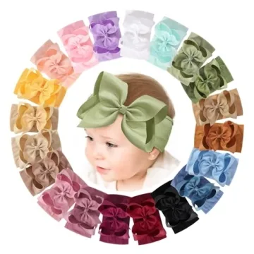 doboi 20PCS Baby Bows Baby Girl Headbands Nylon Hairbands with Ribbon Bow Handmade Elastic Baby Hair...