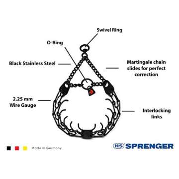 Herm Sprenger Black Stainless Steel Prong Dog Training Collar with Swivel Ultra-Plus Pet Pinch Colla...