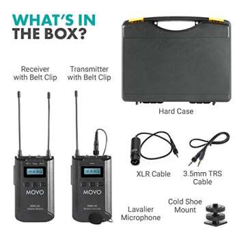 Movo WMX-20 48-Channel UHF Wireless Lavalier Microphone System with 1 Receiver, 1 Transmitter, and 1 Lapel Microphone Compatible with DSLR Cameras (330' ft Audio Range)