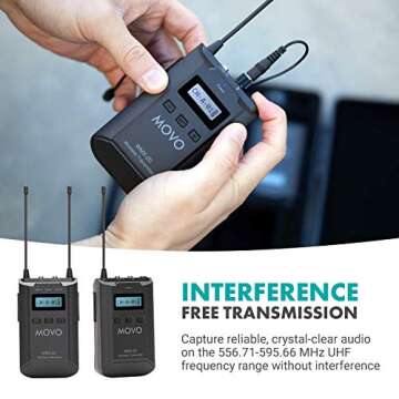Movo WMX-20 48-Channel UHF Wireless Lavalier Microphone System with 1 Receiver, 1 Transmitter, and 1 Lapel Microphone Compatible with DSLR Cameras (330' ft Audio Range)