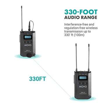 Movo WMX-20 48-Channel UHF Wireless Lavalier Microphone System with 1 Receiver, 1 Transmitter, and 1 Lapel Microphone Compatible with DSLR Cameras (330' ft Audio Range)