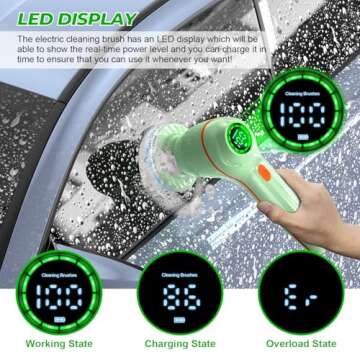 Electric Spin Scrubber, Cordless Cleaning Brush with LED Display, 6 Replaceable Brush, Handheld Power Shower Scrubber for Cleaning Floors, Windows, Bathtubs, Sink, Buffer Pad for Car, Tile Polishing
