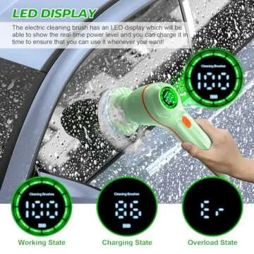 Electric Spin Scrubber, Cordless Cleaning Brush with LED Display, 6 Replaceable Brush, Handheld Power Shower Scrubber for Cleaning Floors, Windows, Bathtubs, Sink, Buffer Pad for Car, Tile Polishing