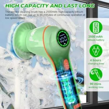 Electric Spin Scrubber, Cordless Cleaning Brush with LED Display, 6 Replaceable Brush, Handheld Power Shower Scrubber for Cleaning Floors, Windows, Bathtubs, Sink, Buffer Pad for Car, Tile Polishing