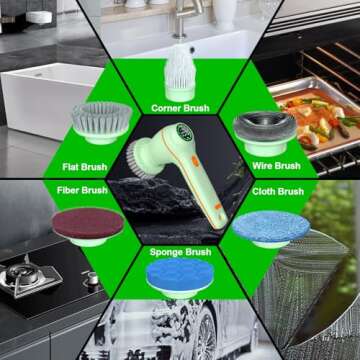 Electric Spin Scrubber, Cordless Cleaning Brush with LED Display, 6 Replaceable Brush, Handheld Power Shower Scrubber for Cleaning Floors, Windows, Bathtubs, Sink, Buffer Pad for Car, Tile Polishing
