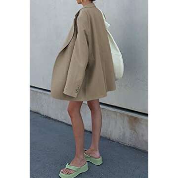 Grlasen Women Casual Elegant Long Sleeve Oversized Lapel Blazers Open Front Solid Work Office Jacket Blazer Dark Khaki