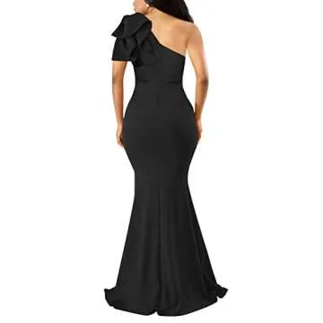 YMDUCH Women's Elegant One Shoulder Ruffle Party Evening Dress