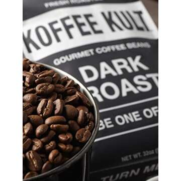 Koffee Kult Dark Roast Whole Bean Coffee, Small Batch 100% Arabica Gourmet Blend, Smooth and Well Balanced, Artisan Roasted in 32oz Resealable Package