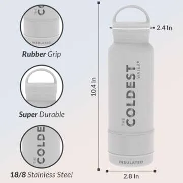 Coldest Insulated Water Bottle with Handle Lid | Leak Proof, Simple Insulated Modern Stainless Steel, Double Walled, Sport Thermos Bottles, Metal Flask | 21oz