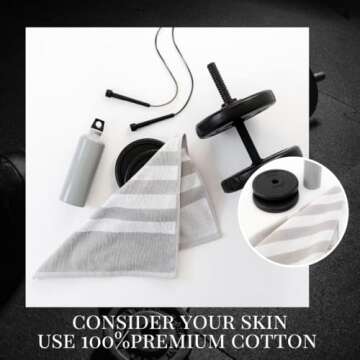 Luzia Striped Workout Towel for Sweat (Pack of 2) - Premium Quality 100% Turkish Cotton - Lightweight and Super Absorbent for Exercise, Sports, Workout, Fitness, Gym, Yoga, Running (Gray)