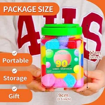 Eppingwin 90PCS Multicolor Pom Poms,1.5 Inch Soft Pompoms for Crafts, Assorted Colors 4CM Big Pom Pom for Arts & Crafts DIY Projects (Multi-Colored)