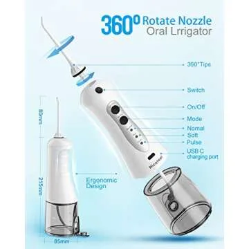 Nicefeel Cordless Water Flosser 300ML USB Rechargeable and Portable Oral Irrigator with Tips Case fo...