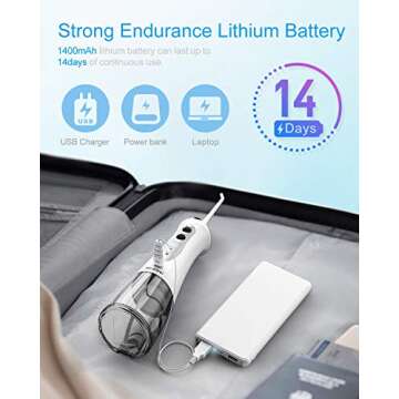 Nicefeel Cordless Water Flosser 300ML USB Rechargeable and Portable Oral Irrigator with Tips Case for Travel, 3-Modes IPX7 Waterproof Water Dental Flossing with 4 Jet Tips for Home