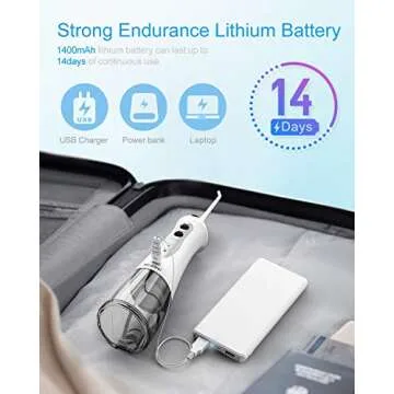Nicefeel Cordless Water Flosser 300ML USB Rechargeable and Portable Oral Irrigator with Tips Case for Travel, 3-Modes IPX7 Waterproof Water Dental Flossing with 4 Jet Tips for Home