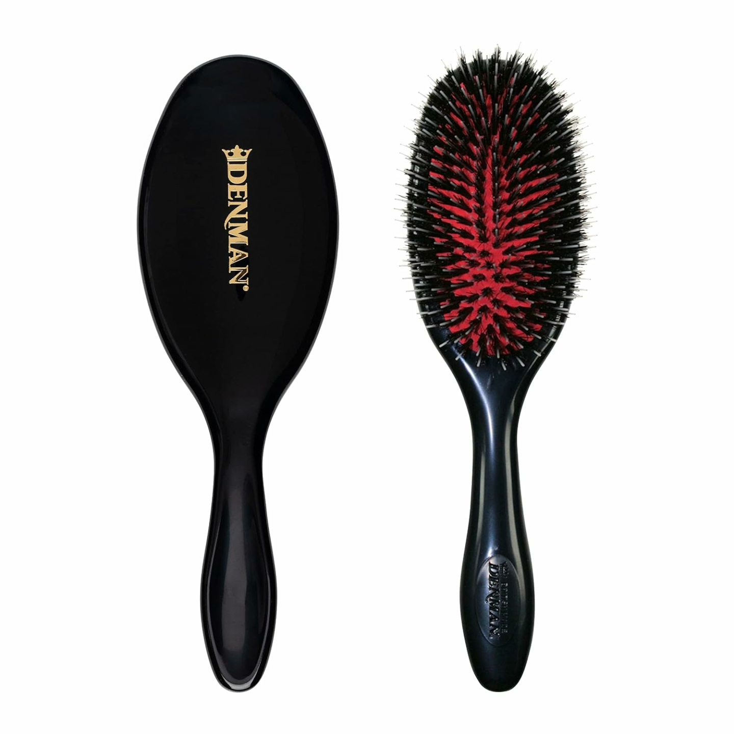 Denman Cushion Hair Brush (Medium) with Soft Nylon Quill Boar Bristles - Porcupine Style for Grooming, Detangling, Straightening, Blowdrying and Refreshing Hair – Black, D81M