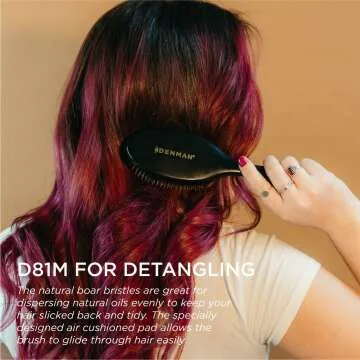 Denman Cushion Hair Brush (Medium) with Soft Nylon Quill Boar Bristles - Porcupine Style for Grooming, Detangling, Straightening, Blowdrying and Refreshing Hair – Black, D81M