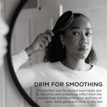 Denman Cushion Hair Brush (Medium) with Soft Nylon Quill Boar Bristles - Porcupine Style for Grooming, Detangling, Straightening, Blowdrying and Refreshing Hair – Black, D81M