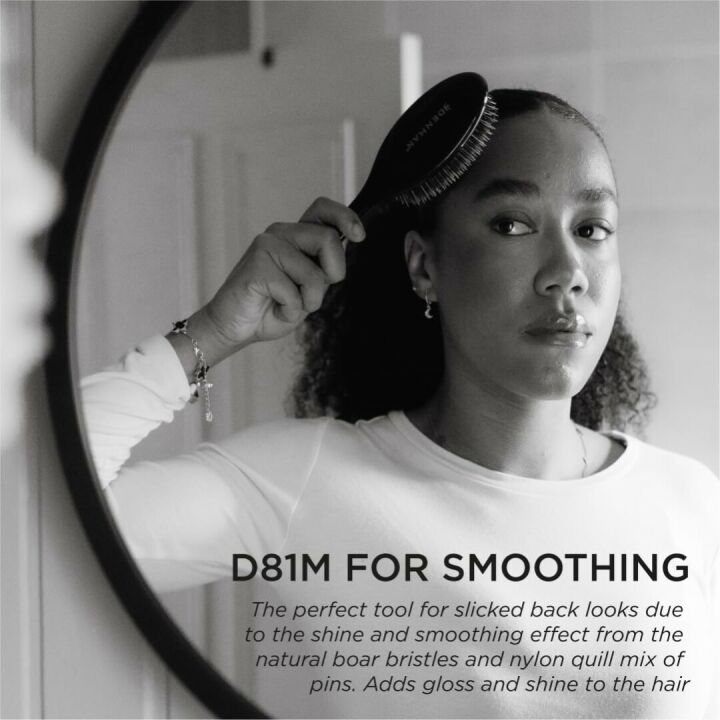 Denman Cushion Hair Brush (Medium) with Soft Nylon Quill Boar Bristles - Porcupine Style for Grooming, Detangling, Straightening, Blowdrying and Refreshing Hair – Black, D81M