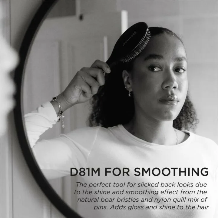 Denman Cushion Hair Brush (Medium) with Soft Nylon Quill Boar Bristles - Porcupine Style for Grooming, Detangling, Straightening, Blowdrying and Refreshing Hair – Black, D81M