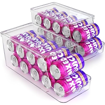 Soda Can Dispenser - Stackable, Clear, Multi-Purpose Beverage Organizer Set of 2 for Refrigerator