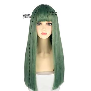 URCGTSA 22 Inches long Hair Wig for Women Green Synthetic Hair Natural Long Straight Wig With Bangs Party Cosplay Wig for Girl (Malachite Green)