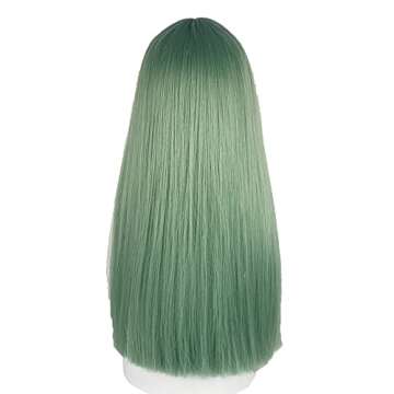 URCGTSA 22 Inches long Hair Wig for Women Green Synthetic Hair Natural Long Straight Wig With Bangs Party Cosplay Wig for Girl (Malachite Green)