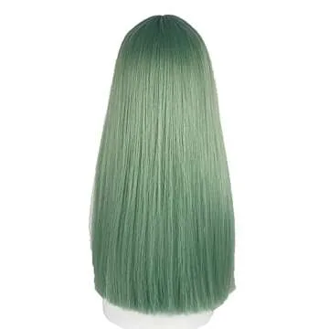 URCGTSA 22 Inches long Hair Wig for Women Green Synthetic Hair Natural Long Straight Wig With Bangs Party Cosplay Wig for Girl (Malachite Green)