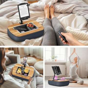 ERGONOV Lap Beanbag Tablet Pillow Stand,Adjustable iPad Holder with Snack Bowl,360° Rotating Clip f...