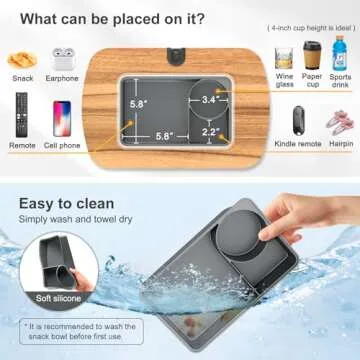 ERGONOV Lap Beanbag Tablet Pillow Stand,Adjustable iPad Holder with Snack Bowl,360° Rotating Clip for 4.7-13" Kindle,Phone,Tablet.Ideal for Hands-Free Reading and Relaxation on Bed,Couch,Recliner,Gray