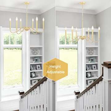QAREHL Gold Dining Chandelier Modern Farmhouse 6 Light Gold Light Fixture Industrial Candlestick Pen...