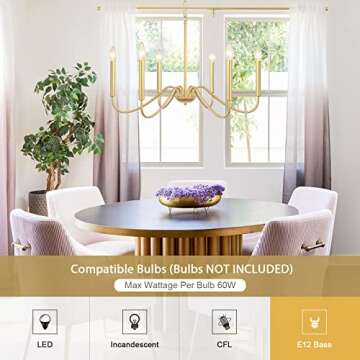 QAREHL Gold Dining Chandelier Modern Farmhouse 6 Light Gold Light Fixture Industrial Candlestick Pendant Lighting Rustic Hanging Lamp for Kitchen Island Living Room Hallway Entryway Foyer