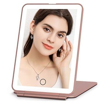 FUNTOUCH Rechargeable Travel Makeup Mirror - Portable LED Lighted Beauty Mirror with Dimming Touch S...