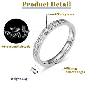 Purity Rings for Women, 3Pcs Thin Stackable Rings, Silver Cross Ring for Women, Dainty 14K Plated Go...