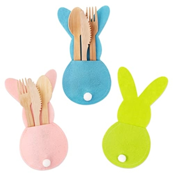 Easter Table Decor, 6 Easter Bunny Felt Cutlery Holder Easter Decorations, Reusable Utensil Décor E...