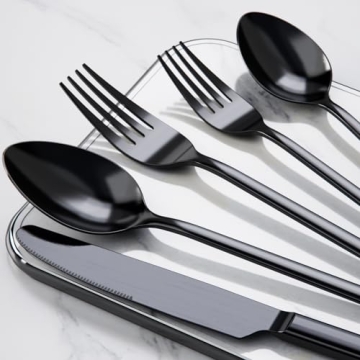 KINGSTONE Black Silverware Set for 8 - 40 Pieces