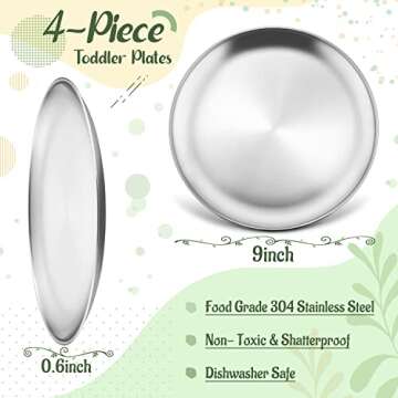 HaWare 4-Piece 18/8 Stainless Steel Plates - Durable & Eco-Friendly Dinnerware