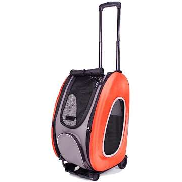 ibiyaya - Compact 5-in-1 Convertible and Foldable Small Pet Carrier and Stroller - Multifunctional Combo System Cat Stroller and Dog Stroller - Pets up to 16 Pounds - Orange