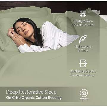 Threadmill Luxury Organic Cotton Sheets - GOTS Certified 4 Piece King Sage Green Percale Sheets Set, Breathable, Premium Sheet Set - Smooth & Cool Bedding Perfect Elastic Deep Pocket Fit