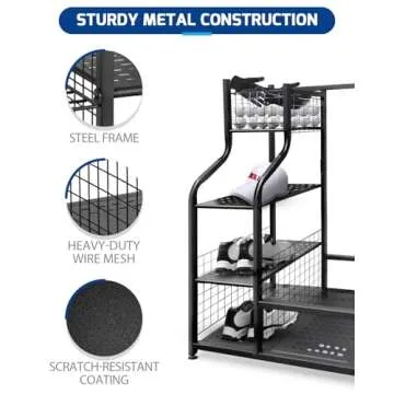 Mythinglogic Golf Storage Garage Organizer,2 Golf Bag Storage Stand and Other Golfing Equipment Rack & 4 Removable Hooks, Extra Large Design for Golf Clubs Accessories