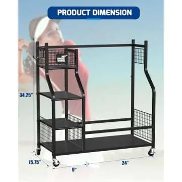 Mythinglogic Golf Storage Garage Organizer,2 Golf Bag Storage Stand and Other Golfing Equipment Rack & 4 Removable Hooks, Extra Large Design for Golf Clubs Accessories