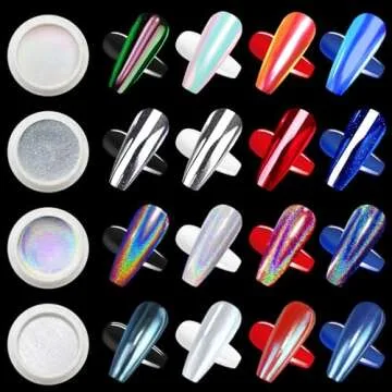 Chrome Nail Powder for Women - White Pearl Chrome Nail Powder, Aurora Mermaid Iridescent Nail Powder, Holographic Unicorn Rainbow Nail Powder,Sliver Metallic Mirror Effect Nail Glitter Manicure