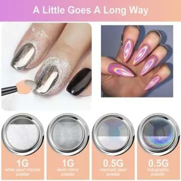 Chrome Nail Powder for Women - White Pearl Chrome Nail Powder, Aurora Mermaid Iridescent Nail Powder, Holographic Unicorn Rainbow Nail Powder,Sliver Metallic Mirror Effect Nail Glitter Manicure